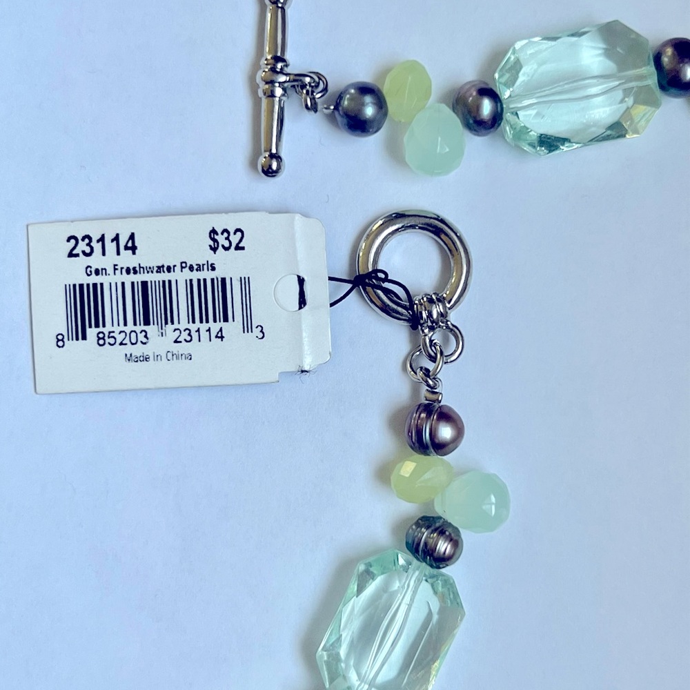 🐠Green Serene Sea Glass & Freshwater Pearl Necklace by Cookie Lee